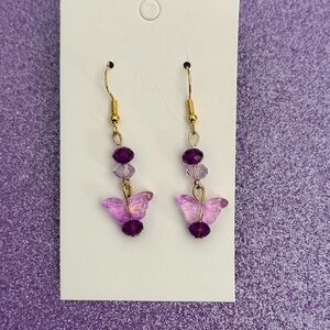 Handmade Purple Butterfly Dangle Earrings - Hypoallergenic